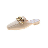 Finn Chain Pointed Toe Mule Shoes Slippers Women's Low Heel Flip-Flops Closed Toe Half Slippers