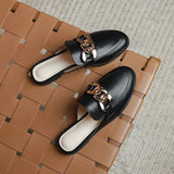 Finn Chain Pointed Toe Mule Spring and Autumn Closed Toe Metal Chain Muller Half Slippers Women's Outer Wear Soft Bottom Mary Jane Women's Shoes
