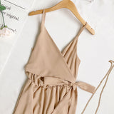 Mauve Dress Summer Fashion V-neck Lace-up Suspender Jumpsuit Suspender Dress for Women