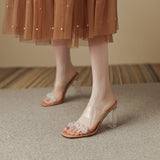Nude Block Heel Peep Toe Summer Transparent Sandals