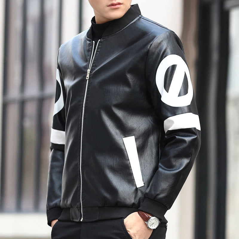 Graphic Leather Jacket Women Leather Men's Leather Stand Collar Jacket Fall Winter Coat