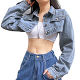 90S Outfits Washed Short Denim Jacket Fall Loose Overalls Women