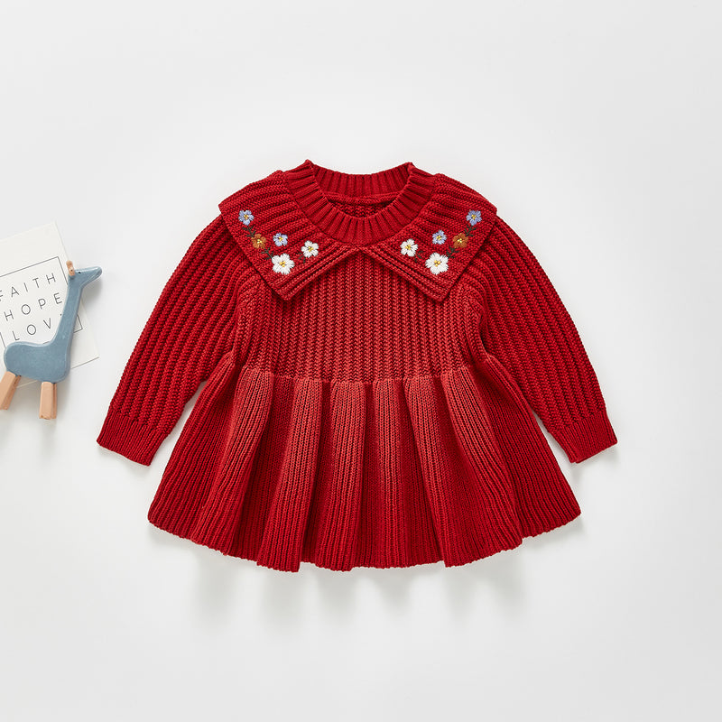 Spring Rompers Spring and Autumn Knitted Thermal Dress Embroidery