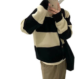 Preppy Aesthetic Sweater Autumn and Winter Sweater Female Vintage Stripe round Neck Loose