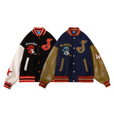 Vintage Letterman Jacke Embroidery Stitching PU Leather Jacket for Men and Women Hip-Hop Street Loose Baseball Uniform Autumn Coat