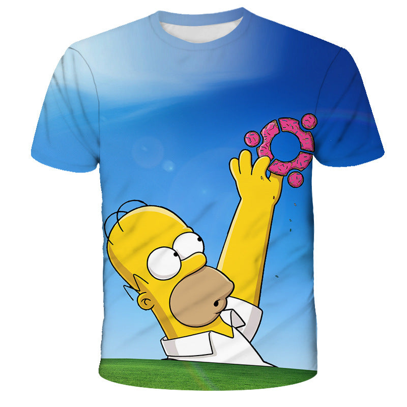 Homer Simpson Shirt Casual Summer Digital Printing Loose Short Sleeve