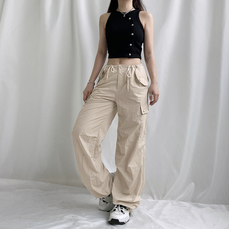 Julia Fox Low Rise Trousers Pocket Casual Pants Loose Trousers