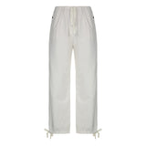 Julia Fox Low Rise Trousers Solid Color Wide Leg Leisure Loose Track Pants