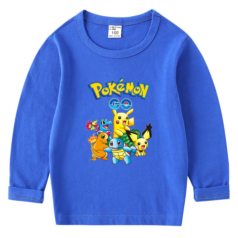 Children Pokemon Pikachu Hoodie Spring and Autumn Cotton round Neck Long Sleeve T-shirt