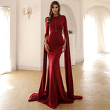 Burgundy Dresses for Wedding Fishtail Dress Women's Bell Sleeve Solid Color Mopping Dress