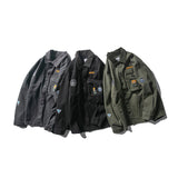 Green Varsity Jacket Spring Retro Distressed Overalls Men's Loose Street Multi-Pocket Polo Collar Jacket
