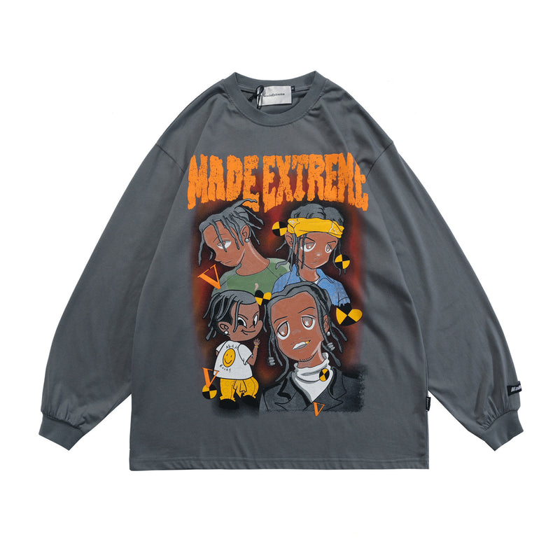 Oversized 90S T Shirt Madeexreme Autumn and Winter New Long Sleeve Street Men's Wear Foam Printed Asaprocky Theme Neutral T-shirt Fashion