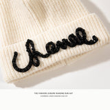 Toboggan Hat Autumn Hat Wool Pearl Knitted Woolen Cap Beanie Hat