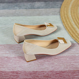 Nude Block Heels Closed Toe Women's Spring Shoes High Heels Women's Shoes
