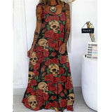 Skull Dress Summer Printed Loose plus Size Lace up Dress