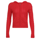 Preppy Aesthetic Sweater Hooded Zipper Solid Color Coat Short Top