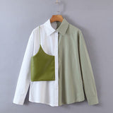 Women Fall Fall Personality PU Leather Design Loose Temperament Stitching Shirt