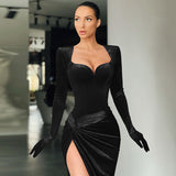 Winter Formal Dresses Slim-Fit High Waist Gloves Dress