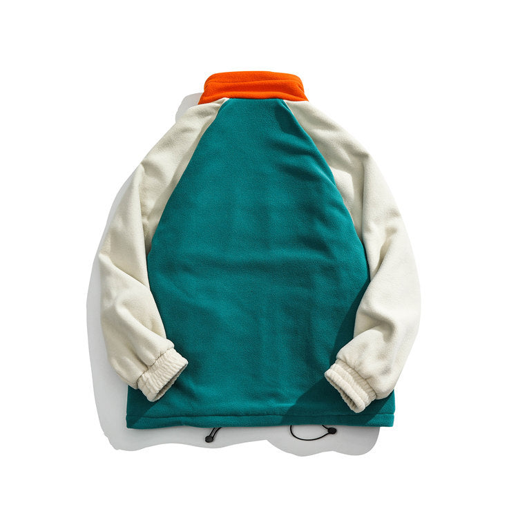 Varsity Jacket Vintage Men's Autumn Coat Campus Color Contrast Patchwork Fleece Casual Couple Jacket