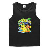 Children Pokemon Pikachu T Shirt Cotton Leisure Sweat-Absorbent Solid Color Vest