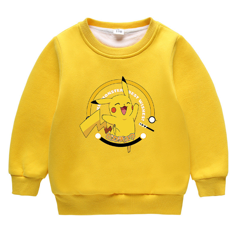 Children Pokemon Pikachu Hoodie Brushed Hoody Double Layer Thickened