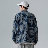 Denim Varsity Jacket Autumn Full Printed Panda Jacquard Denim Jacket Men Loose Street Student Jacket