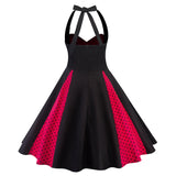 Cocktail Attire for Women Sleeveless Halter Polka Dot Printed Sexy Dress Midi Dress