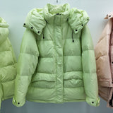 Women Winter Coats Puffer Jacket Down Coat Down Jacket Women's Short Pure Color Thickened Hooded Detachable