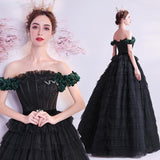 Women'S Evening Dress Ball Gown Princess Quinceanera Wedding Dresses Princess Puffy Cake Dress Off-Shoulder Black Evening Dress