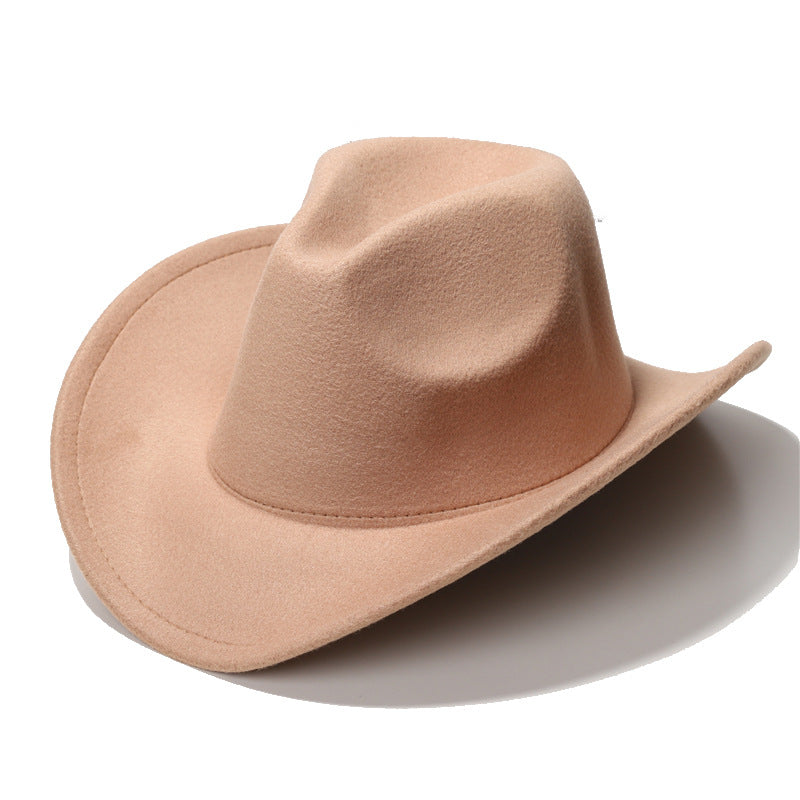 Cowgirl Hats Autumn and Winter Black Woolen Jazz Top Hat Male Ladies' National Style Felt Cap Broad-Brimmed Hat