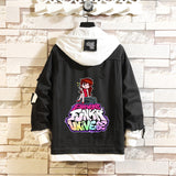 Comic Denim Jacket Man and Woman Cartoon Patterned Denim Jacket