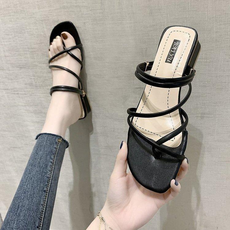 Women Open Toe Sandals Flats Plus Size Slippers Summer Fashionable Chunky Heel Sandals