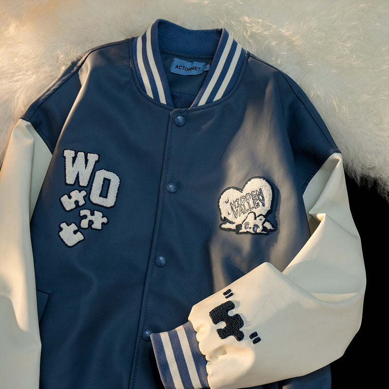 Baby Blue Varsity Jacket Baggy Coat Men's and Women's Jacket Autumn Baseball Uniform