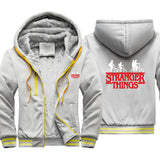 Stranger Things Hoodie Winter Thickened Velvet Padded Color Block Printed Cardigan Zipper Hooded Jacket