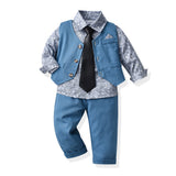 Children Boy Formal Shirt & Suspender Pants 2 Piece Set Vest Long Sleeve Cotton Shirt