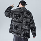 Denim Varsity Jacket Full Printed Loose Denim Jacket Men's plus Size Paisley Casual Jacket