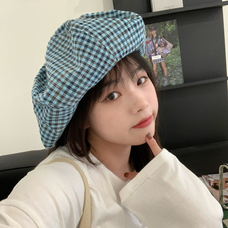 Check Beret Hat Retro Beret Children's Cloud Hat