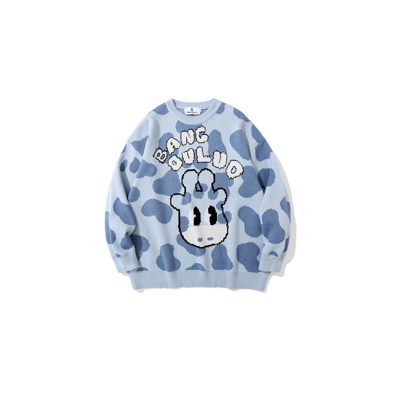 Mens Fall Outfits Cartoon Knitwear Men's and Women's Sweaters Student Hip Hop Cute Casual Couple Outfit Top