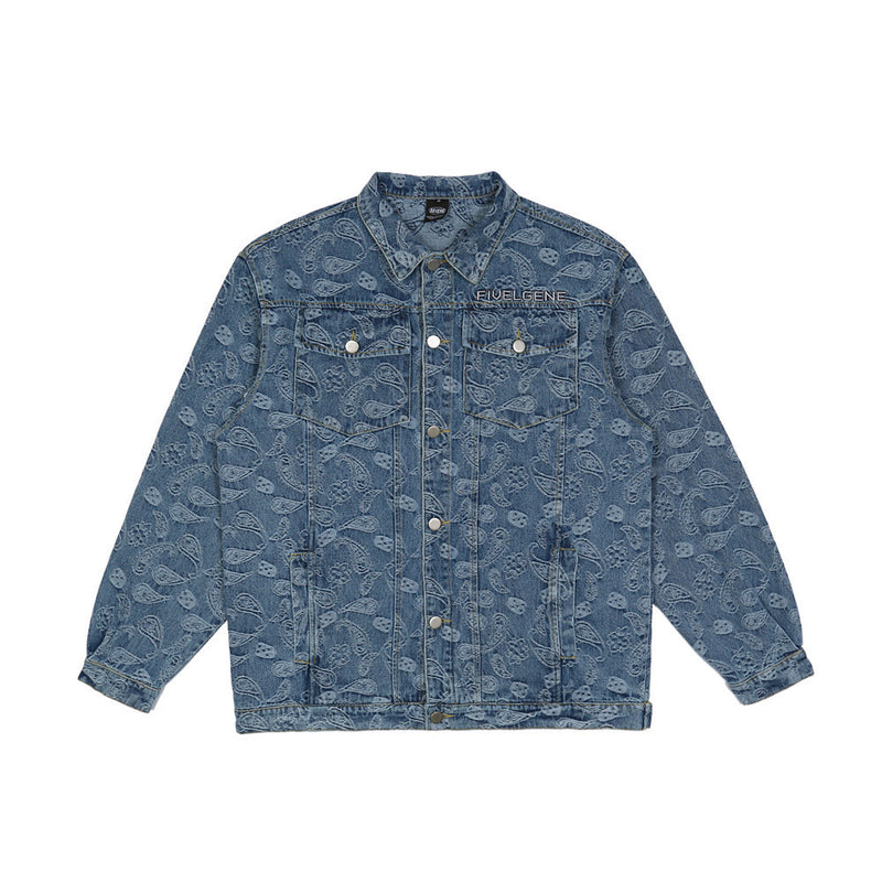 Men Denim Coat Jean Jackets Paisley Washed Do the Old Cowboy Coat Men's Vintage Loose Lapels Denim Jacket