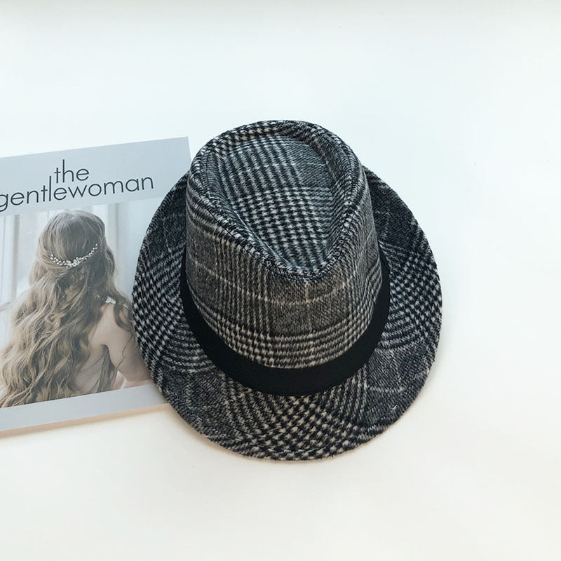 Italian Fedora Hats Plaid Woolen Hat Autumn and Winter Fedora Hat Men