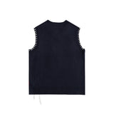 Men Sweater Vest Hand Stitching Color Matching Sweater Waistcoat Men's Loose V-neck Sleeveless Sweater Vest