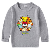 Children Pokemon Pikachu Hoodie Spring and Autumn Cotton round Neck Long Sleeve T-shirt