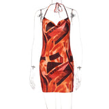 Nina Parker Graffiti Dress Halter Lace-up Sexy Backless Dress
