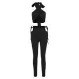 Autumn Sexy Lace-Up Sleeveless Midriff-Baring Short Vest Pants Casual Suit For Women
