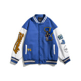 Yellow Varsity Jacket Autumn Leisure Baseball Uniform Couple I Cartoon Embroidered Stand Collar Long Sleeve Jacket Men