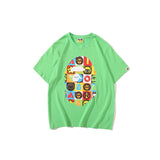 Shark Print T Shirt Printed Round Neck Casual Short Sleeve Multi-Color Blocks Ape Head T-Shirt