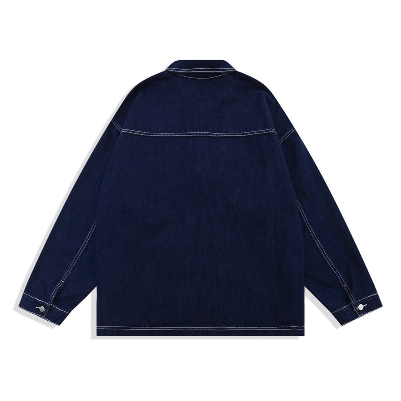 Men Denim Coat Jean Jackets Solid Color Denim Jacket Men Loose Lapels Shirt Style Jacket Denim Coat