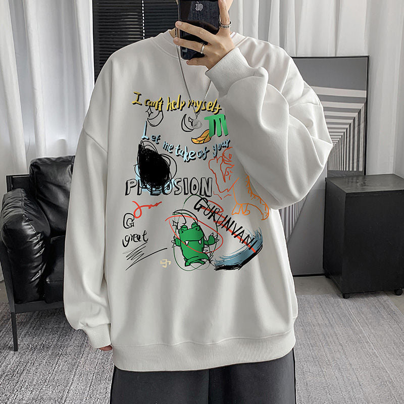 Men Sweatshirts Graffiti Printed Crew Neck Sweatshirt Men's Casual Loose