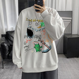Men Sweatshirts Graffiti Printed Crew Neck Sweatshirt Men's Casual Loose