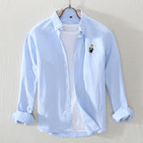 White Work Shirts Men's Casual Long-Sleeved Embroidered Square Collar Shirt